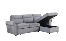 Ashton 96.5"W Gray Velvet Fabric Reversible Sleeper Sectional Sofa Chaise