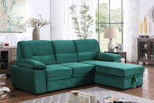 Kipling 97.5" Green Velvet Reversible Sleeper Sectional Sofa Chaise