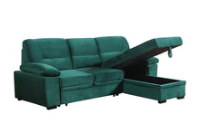 Kipling 97.5" Green Velvet Reversible Sleeper Sectional Sofa Chaise