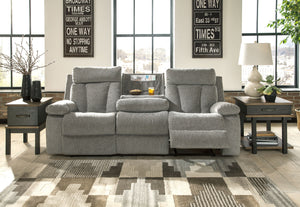 Mitchiner - Fog - REC Sofa w/Drop Down Table