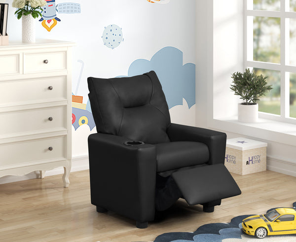 Perline 23"W Black PU Leather Kids Recliner Chair