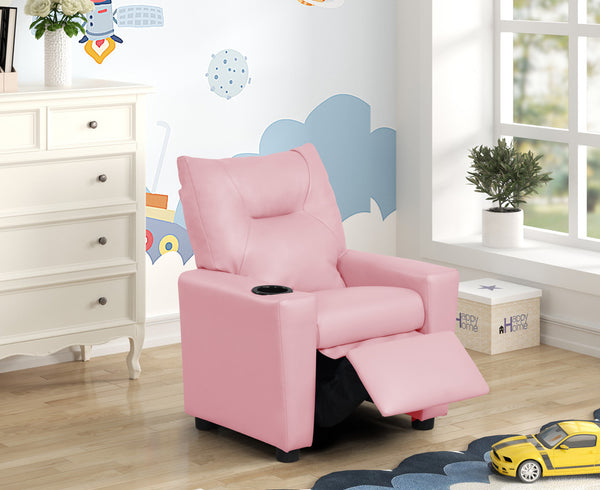 Perline 23"W Pink PU Leather Kids Recliner Chair