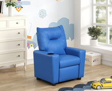 Perline 23"W Blue PU Leather Kids Recliner Chair