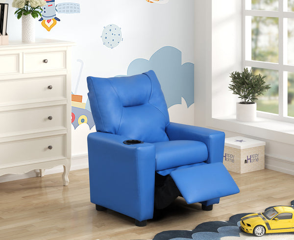 Perline 23"W Blue PU Leather Kids Recliner Chair