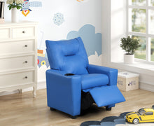 Perline 23"W Blue PU Leather Kids Recliner Chair