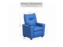 Perline 23"W Blue PU Leather Kids Recliner Chair