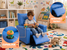 Perline 23"W Blue PU Leather Kids Recliner Chair