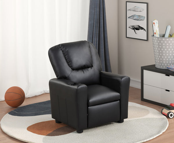 Marisa 23"W Black PU Leather Kids Recliner Chair
