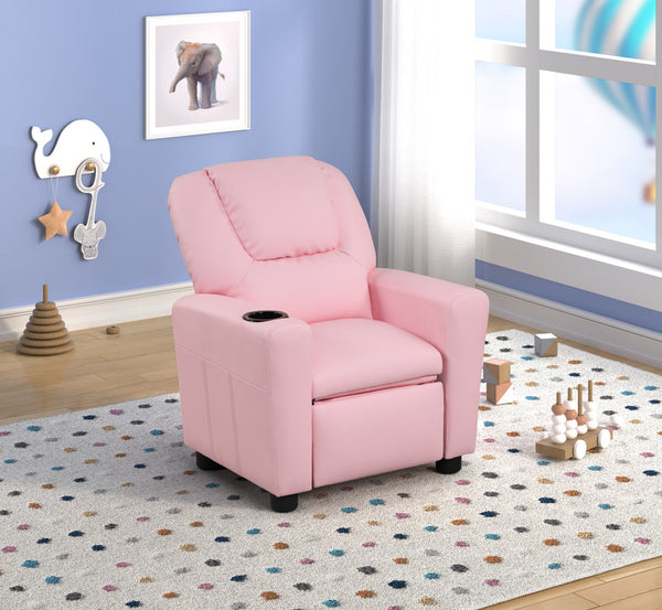 Marisa 23"W Pink PU Leather Kids Recliner Chair