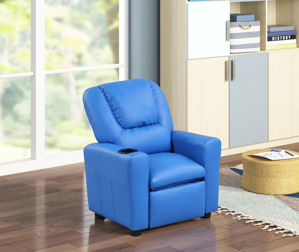 Marisa 23"W Blue PU Leather Kids Recliner Chair
