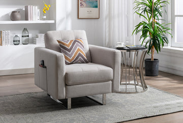 Victoria 33.5"W Beige Linen Fabric Armchair