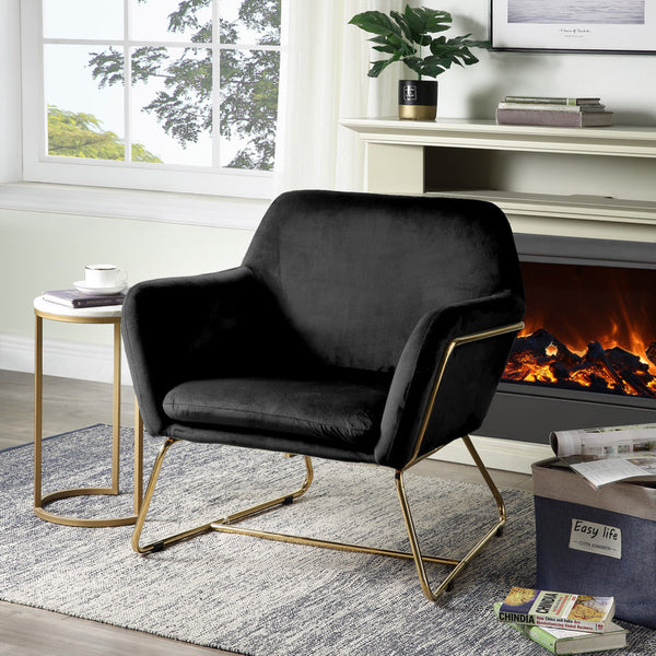 Keira 29.5"W Black Velvet Accent Chair