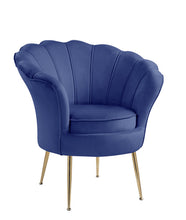 Angelina 34"W Blue Velvet Scalloped Back Barrel Accent Chair