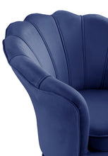 Angelina 34"W Blue Velvet Scalloped Back Barrel Accent Chair