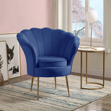 Angelina 34"W Blue Velvet Scalloped Back Barrel Accent Chair