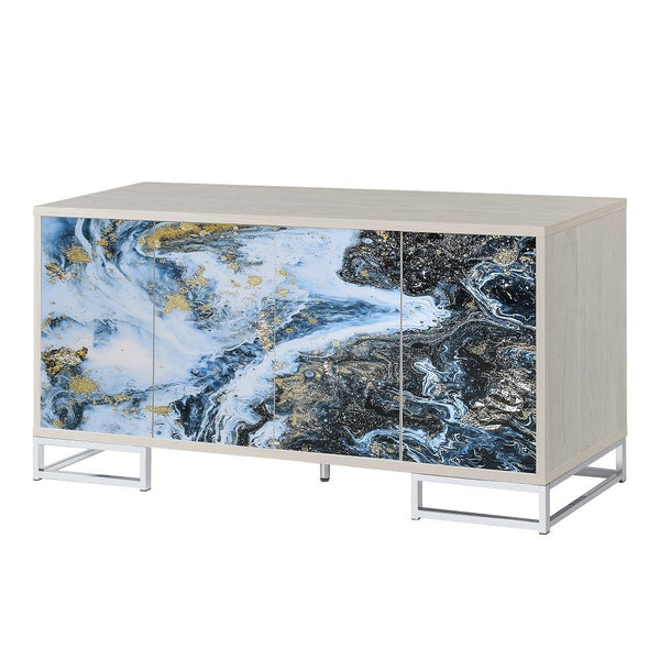 Liam Console Cabinet Blue Marble Print & Chrome