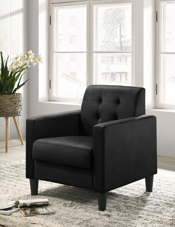 Hale 27.5"W Black Velvet Accent Armchair