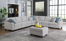 Leo 125"W Light Gray Linen 8Pc Modular L-Shape Sectional Sofa and Ottoman