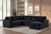 Ruxley 123"W Black Corduroy Sleeper Sectional Sofa