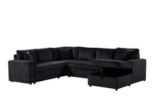 Ruxley 123"W Black Corduroy Sleeper Sectional Sofa