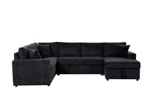 Ruxley 123"W Black Corduroy Sleeper Sectional Sofa