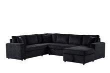 Ruxley 123"W Black Corduroy Sleeper Sectional Sofa