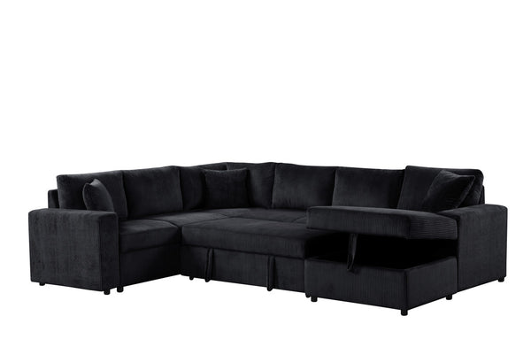 Ruxley 123"W Black Corduroy Sleeper Sectional Sofa
