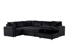 Ruxley 123"W Black Corduroy Sleeper Sectional Sofa