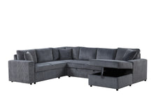 Ruxley 123"W Gray Corduroy Sleeper Sectional Sofa
