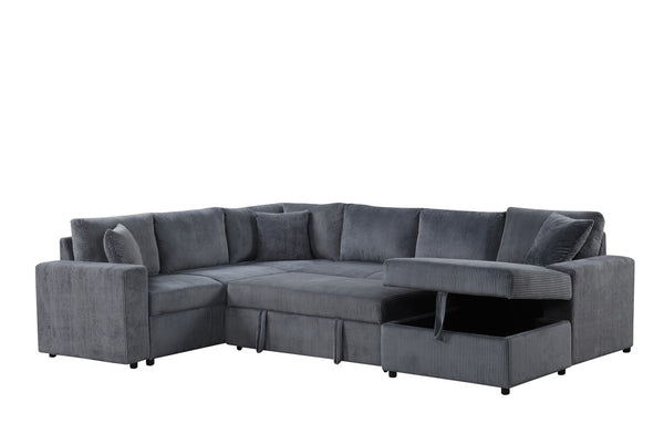 Ruxley 123"W Gray Corduroy Sleeper Sectional Sofa