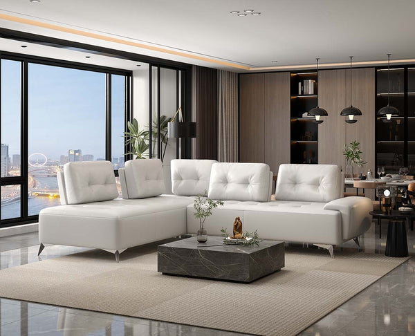 Turano Sectional Sofa Pearl White Leather