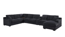 Celine 141.5"W Charcoal Chenille Fabric Corner Sectional Sofa