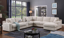 Celine 141.5"W Beige Chenille Fabric Corner Sectional Sofa