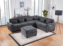 Trey 115"W Gray Chenille Sectional Sofa