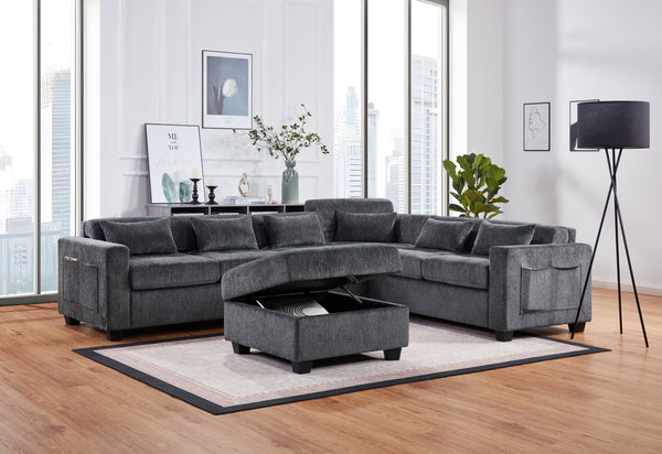 Trey 115"W Gray Chenille Sectional Sofa