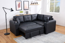 Donovan 84.5"W Black PVC Fabric Sleeper Sectional
