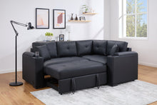 Donovan 84.5"W Black PVC Fabric Sleeper Sectional