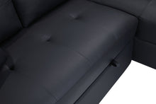 Donovan 84.5"W Black PVC Fabric Sleeper Sectional