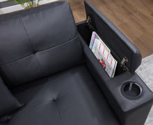 Donovan 84.5"W Black PVC Fabric Sleeper Sectional