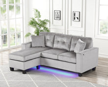 Sorenza 74"W Gray Velvet Reversible Sectional Sofa Chaise