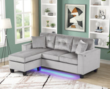 Sorenza 74"W Gray Velvet Reversible Sectional Sofa Chaise