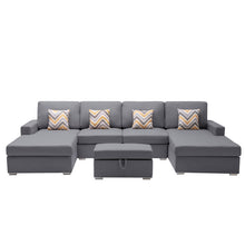 Nolan 124"W Gray Linen Fabric 5Pc Double Chaise Sectional Sofa