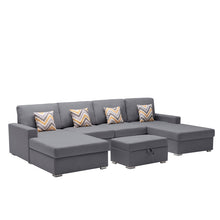 Nolan 124"W Gray Linen Fabric 5Pc Double Chaise Sectional Sofa