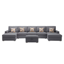 Nolan 152"W Gray Linen Fabric 6Pc Double Chaise Sectional Sofa