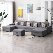 Nolan 152"W Gray Linen Fabric 6Pc Double Chaise Sectional Sofa