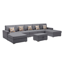 Nolan 152"W Gray Linen Fabric 6Pc Double Chaise Sectional Sofa