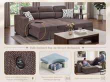 Jackie 94" Brown Chenille Fabric Convertible Sleeper Sectional