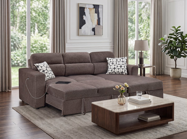 Jackie 94" Brown Chenille Fabric Convertible Sleeper Sectional