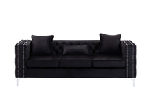 Lorreto 86"W Black Velvet Sofa
