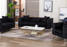 Lorreto 86"W Black Velvet Sofa